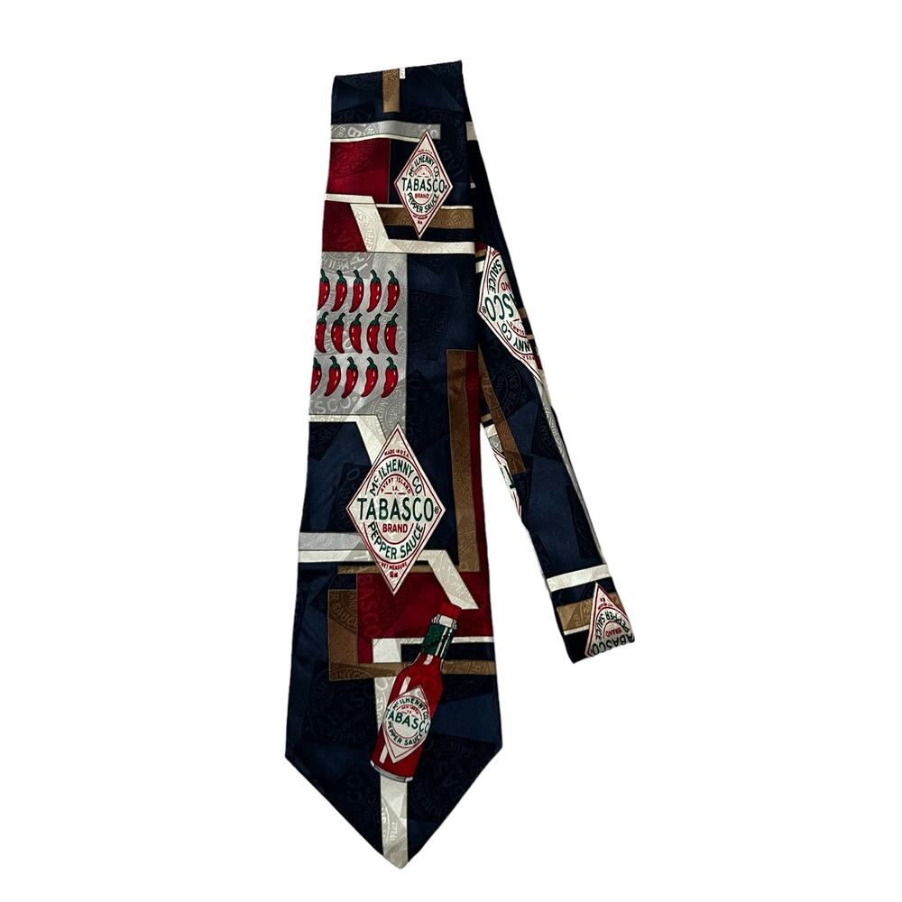 Vintage Tabasco Hot Sauce Novelty Tie Men’s 100% Silk Chili Peppers Neck Tie USA